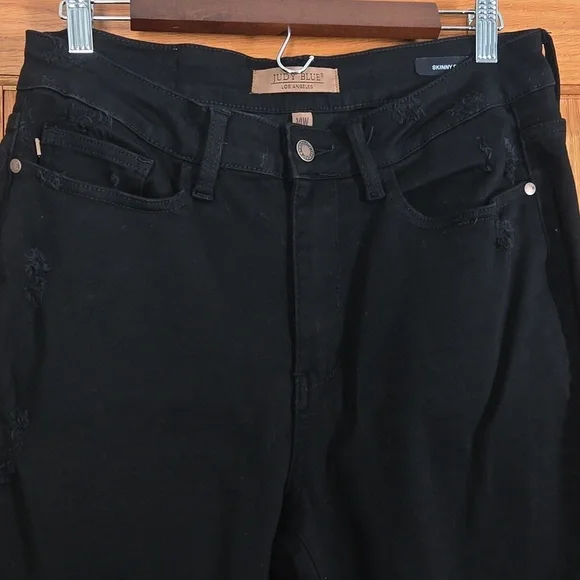 Judy Blue Black Distressed Skinny Jeans Raw Hem Size 14W - Picture 2 of 16